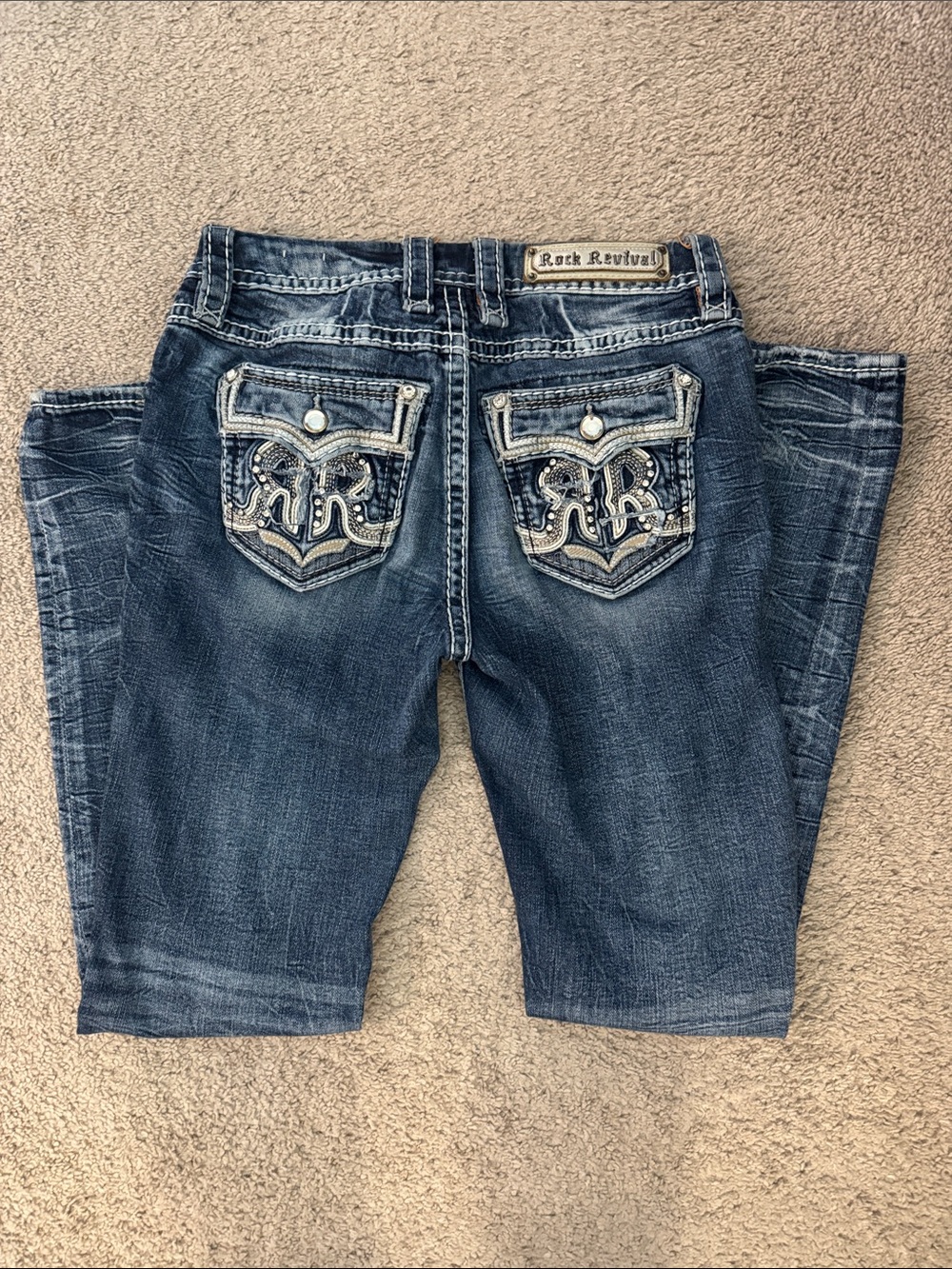 Rock Revival Women's Blue Distressed Embroidered Back Pocket Jeans